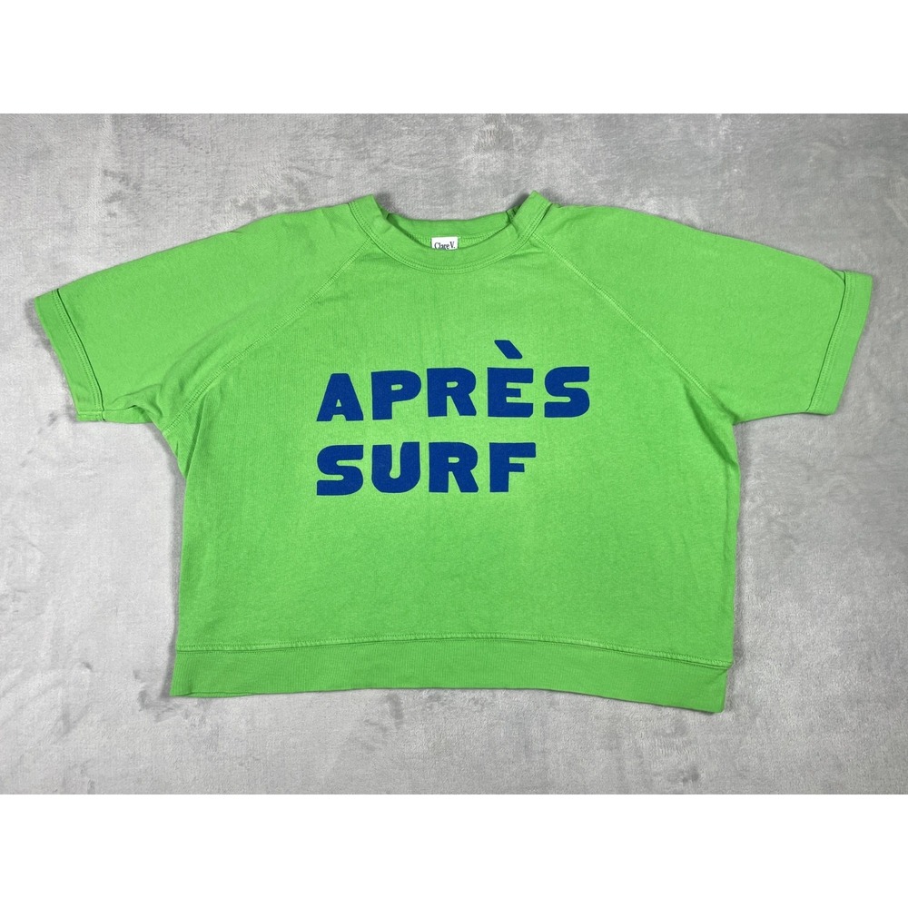 Clare V Apres Surf Short Sleeve Sweatshirt Women XS Green Raglan Pullover